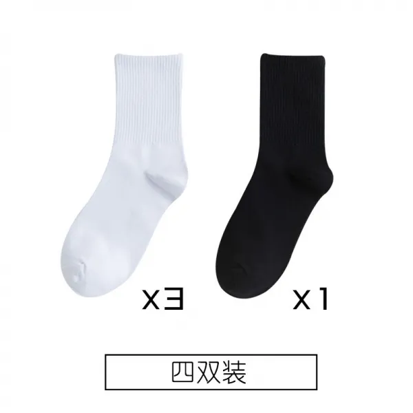 양말 자녀 길이 통원숙풍 ins 중 스타킹 흑백 순색 하이 웨이스트 추동 학생 남, 3화이트 1블랙 4겹룩