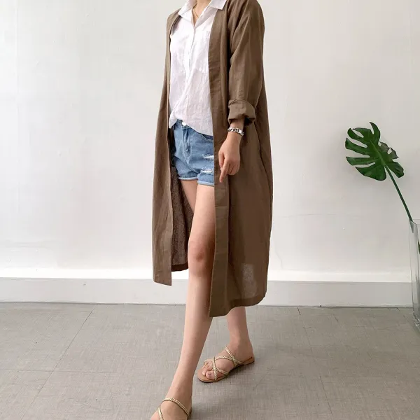 네모 여성용 로브롱 가디건