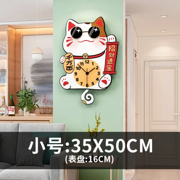 북유럽 캐릭터 아이디어 벽시계 거실 모집 고양이 장식 시계 가정용 모던 벽시계, 스몰:35x50CM + 독립하다.