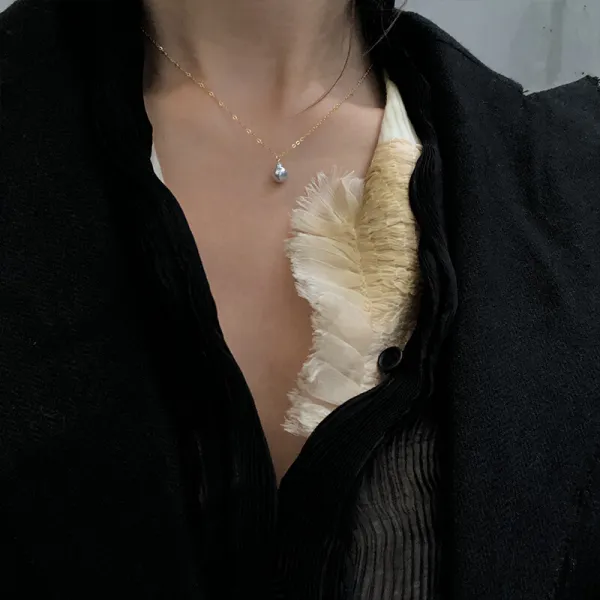 모친절 선물/수동으로 14k 주 금천연 해수 바로크 코오야 불규칙 회색진주 목걸이 봉상 동종 꼬야회색 진주 목걸이 38CM입니다, 단일상품