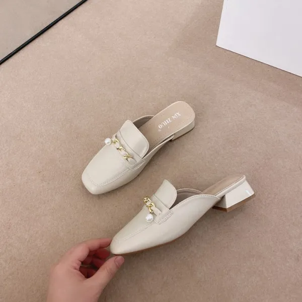 망홍 가방 머리 반 슬리퍼 여자 밖 신다 굽 낮다 굵다 무르 신발 프랑스식 기질 뒤 굽 반 탁상 신발 여자