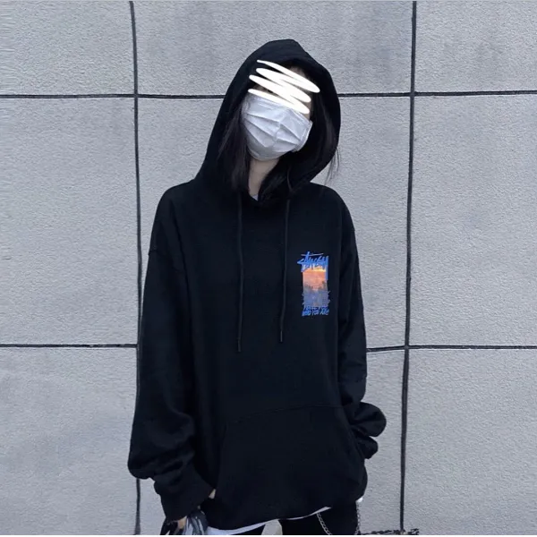 스투시 2020 년 가을철 심플 고전 앞가슴 로고 맑은 날 해수면의 햇빛 비치 낙서 프린트 커플 라운드 후드 맨투맨