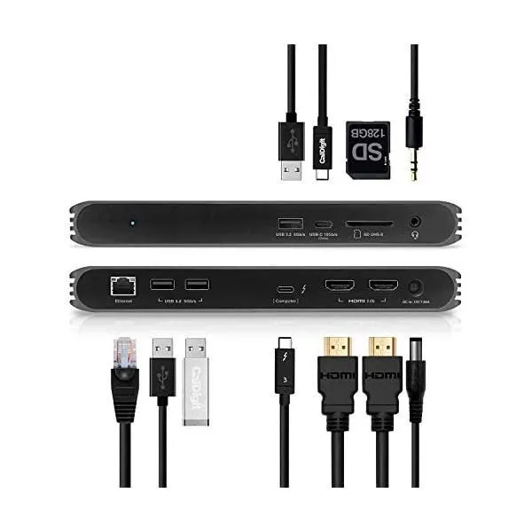 칼디짓 USB-C HDMI 도크 2.0 2개 94W 충전 Thunderbolt 3 UHS II SD 카드 슬롯 USB C 10Gb A x LAN Mac 및 PC용 3.5mm 오디오