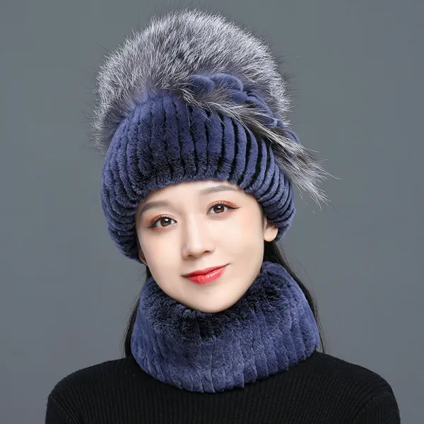 렉스털 모피 여성 가을 계절 두꺼운 보온 폭스털 퍼 스타일리쉬 우아한 토끼 털모자