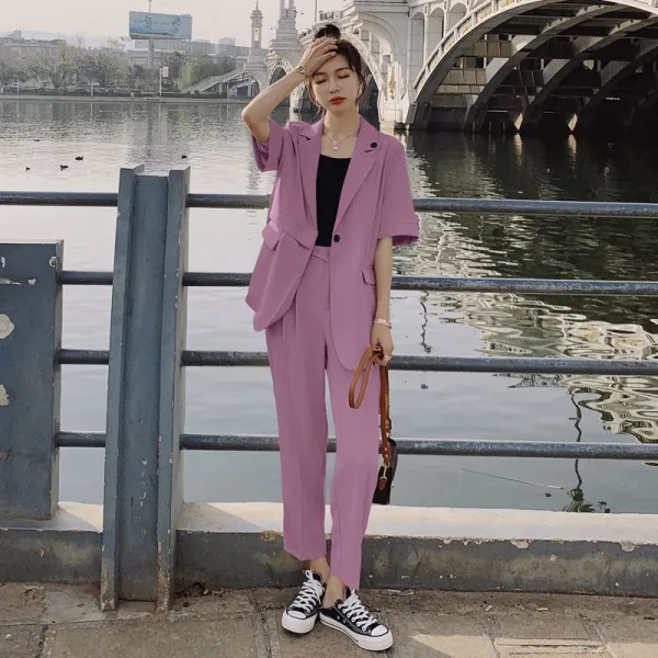 글로벌멀티샵 인싸템 눈길을 끄는 여성 여름옷 캐쥬얼 양복 일자 통 바지 투수영복 D89 핑크 M