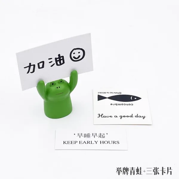 인테리어소품 일본스타일 치유 장식품 침실 장식 미시적 세계 물품 용품귀여운 테이블위 촬영 소품 나무수지 쪽지, T04-G38-패를 들다 개구리+세장 카드