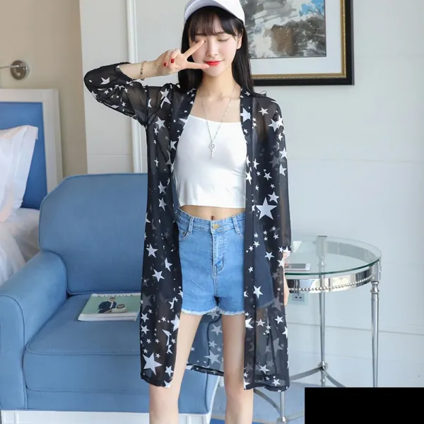 Zoneshop 여름 여성 롱 가디건 쉬폰 루즈핏 기본 프린트x2 546490628895_o4gm