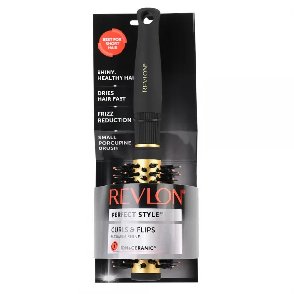 레브론 Revlon 퍼펙트 스타일 이온 세라믹 맥시멈 샤인 컬 앤 플립 브러쉬 롤 드라이 헤어브러쉬 1개 Black+gold