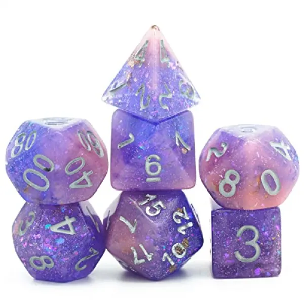 HDdais 7 개 DND 주사위 다면 주사위 세트 (반짝이는 반짝이로 채워짐) Dungeons and Dragons Pathfinder RPG MTG (Pink／Purple), Pink／Purple