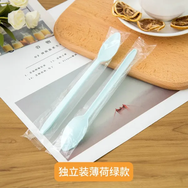 믹싱 비닐 플라스틱 일회용 주걱 긴 디저트 독립복 젖 티스푼 화선초 언 푸딩젤스, 그린 독립복 1가방 100 즈