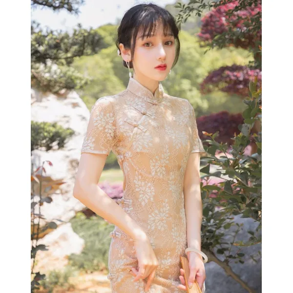 치파오 프랑스타입 2020영패션 소녀 복고 차이나스타일 일상 개량타입 원피스 예복 여름시즌 뉴타입
