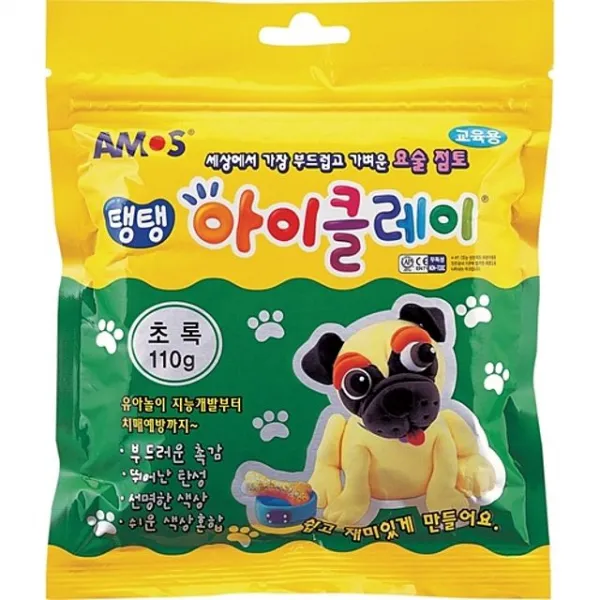 클레이점토 클레이 유아용 클레이도우 감각발달놀이 5000 탱탱 아이클레이 파우치 초록 110g X5개