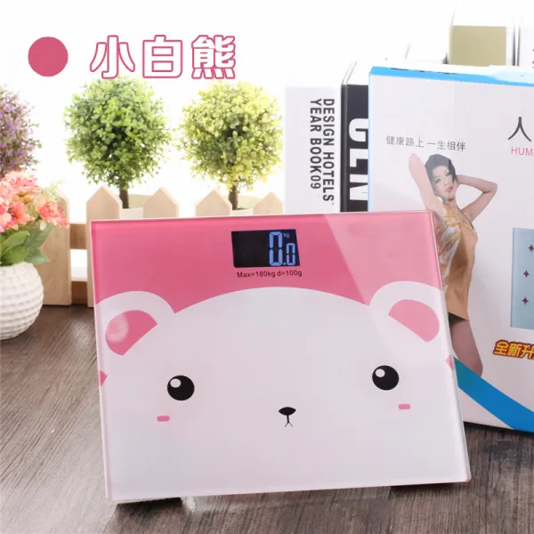AWSANHU 가정용 귀여운 만화 체중계 기숙사 무게 인체 저울 미니 전자 저울 정확하다 건강 체중계, 작은 백곰 21x25cm