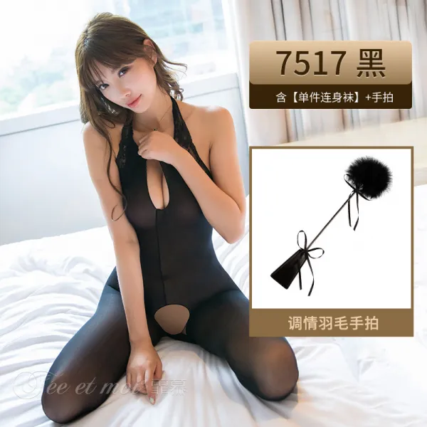 블랙 섹시 속옷 핏방울 유혹 점프슈트 끈나시 슬립 밑트임 그물 양말 스타킹 얇은 여성