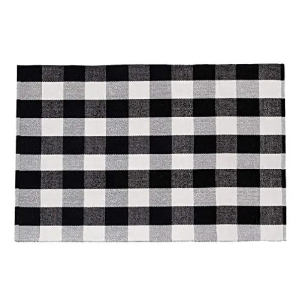 대형면 카펫 거실 및 침실 입구 용 4x6 피트 흑백 체크 면직 카펫 4'x6 ' 흑백 본상품