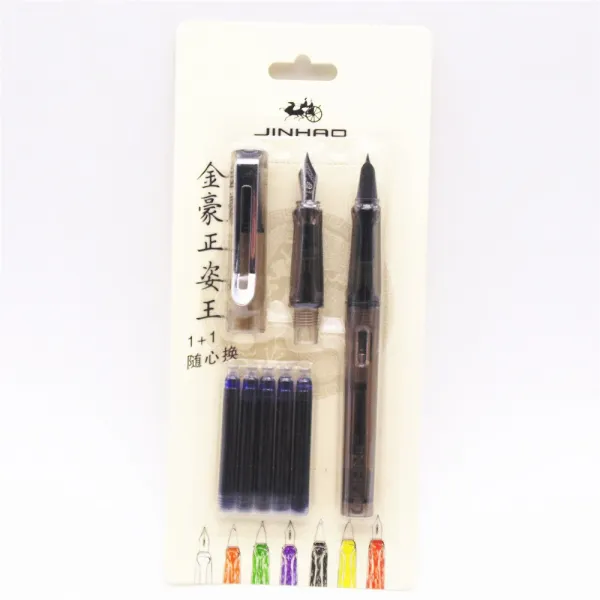 5 Pcs 파란 잉크 Jinhao 599 투명한 검정 2 Pcs 중간 정밀한 펜촉 학생 연습 달필 만년필 새로운 명부 옵션선택 단일옵션선택