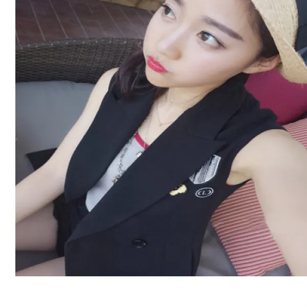[해외]여성상의 > 베스트 칡가의 작은 계집아이 여성복 상점 봄과 가을의 여자 중학교는 길고 항목의 검은색 기질 휘장의 자수의 민소매가 여윈 말을 드러내 조끼를 끼워 양복 조끼 외투에 수양을 쌓는다(배송비 및 관부가