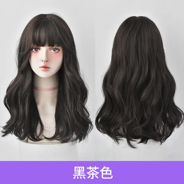 주원맘몰 여성 내추럴 전 넥 워머 긴 웨이브 식 에어 앞머리 인싸템 스타일링 볼륨 스타일리시 중장발, 1, 블랙 티 색깔