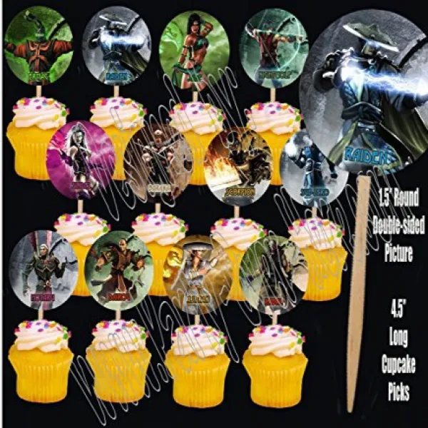 Party Over Here Mortal Kombat Video Game Double-sided Images Cupcake Picks Cake Topper -12 여기에 파티 치명, 1