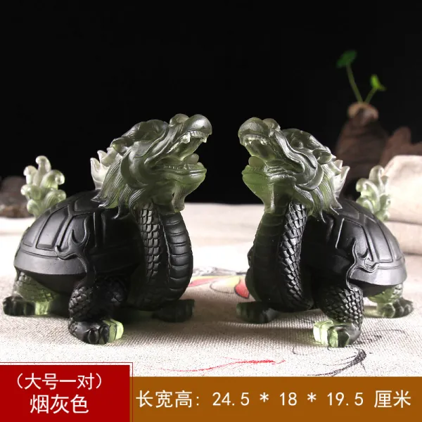 와이유 거북용 유리용거북장식품장수홈진택장식품현관조재풍수축수생일선물공예 라지 한 쌍의 스모크