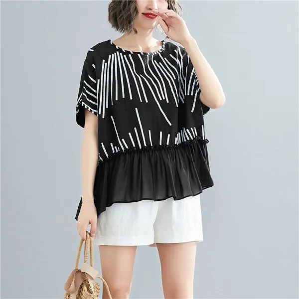 패션이루 프랄 박시 쉬폰 블라우스 여름 반팔 셔츠 미시룩 린넨