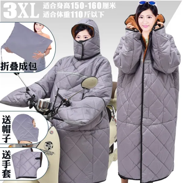 배달 오토바이 워머 바람막이 전기병차는 바람막이 옷을 뒤집어 입고 수동적으로 기모노를 더하, 코트-오버랩/캡-3XL그레이