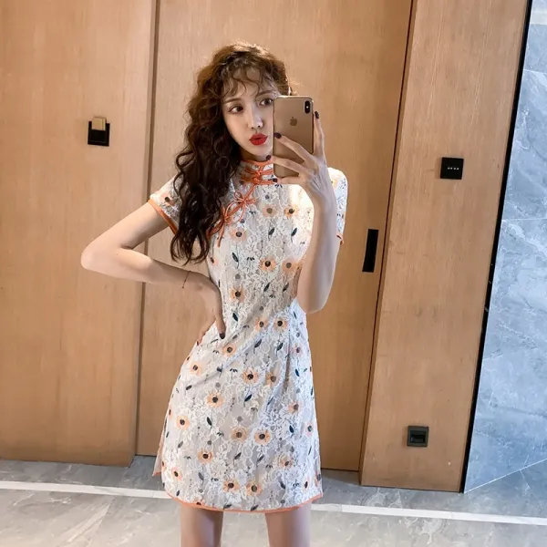 AUG487518원샷 2020 원피스 레이스 트임 빈티지 젊은 날씬한 소녀 개량형 치파오