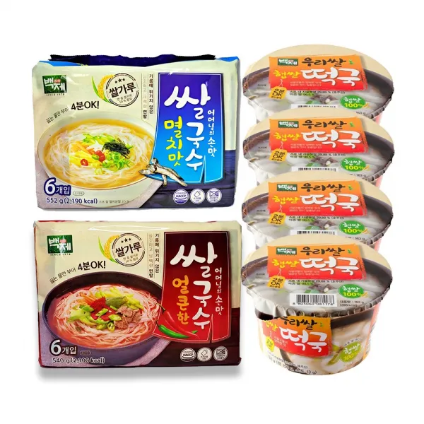 백제 쌀국수 멸치맛 92gx6개 + 얼큰한맛 90gx6개 + 우리쌀 햅쌀 떡국 163gx4개, 1세트