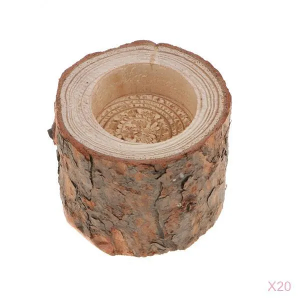 Zeyuan 20 X 천연 나무 그루터기 나무 캔들 홀더 티 라이트 웨딩 장식 6cm 1개