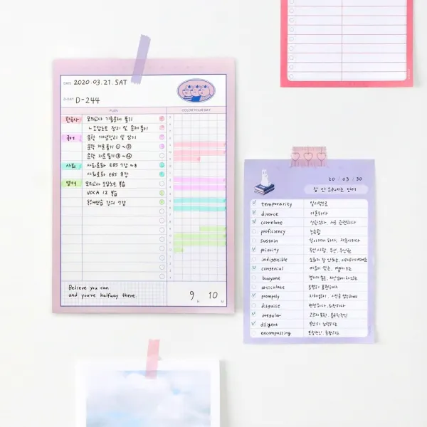 학습계획 메모지스타일 하루 스터디 플래너 스터디플래너 핑크