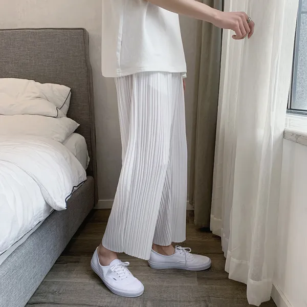 남자플리츠팬츠 여름 쿨소재 캐주얼바지 남녀 개성적인 플리츠 루즈핏일자 9부치마바지 통기 얇은타입 드롭스타일 와이드팬츠