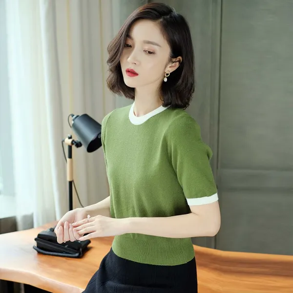 초 가을 가벼운 상의 선 추장 조추 스타일 여장 니트 반팔 이너 티셔츠 스타일링