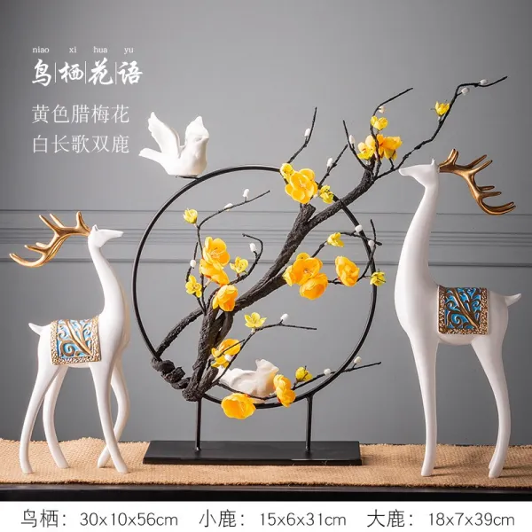 공예품 새로운중국풍의 거실현관 보이는수납장 소프트룩 장식품 아이디어 모던 사무실책 스틸아트 흔들시계 개 T15 화이트 장가 사슴 한쌍+노란꽃+ 조서 경사 화면 포함 2도자기 