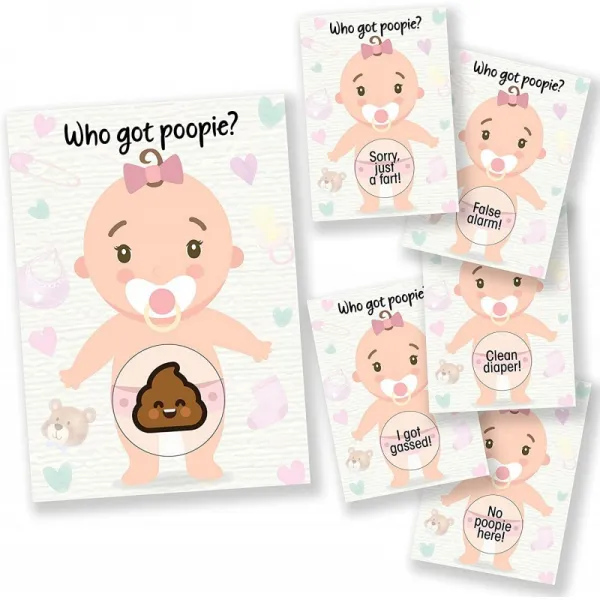 33 Baby Shower Rapply Card Game For Girls Party Hearty의 Poopie Emoji Scratch Off 복권 3명의 당첨자 5개의 다른 패자 단일옵션