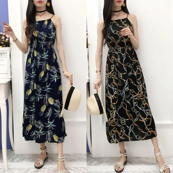 패션이루 홀터넥 쉬폰 원피스 비치 바캉스 민소매 여름 롱 여성