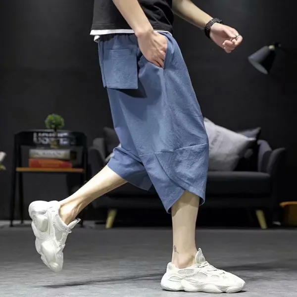 무생채 와이드 구르카 벌룬 팬츠 여름 오버사이즈 슬랙스 뚱보 캐주얼 린넨 반바, 932블루(면마고질)+수집하단 선물