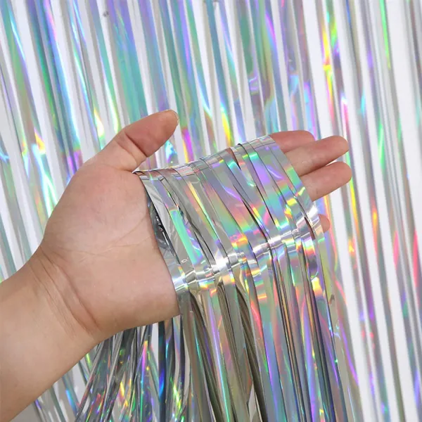 로지 파티장식 은반 수술커튼 5p, 홀로그램실버