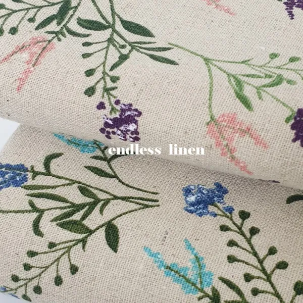 ENDLESS 11수 국내생산 대폭 린넨 프린트 패브릭 원단 2종 라벤더