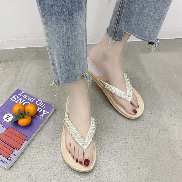 브엘세바 여성 명품 스타일 진주 꽃 장식 패션 슬리퍼 B1598 591891645436