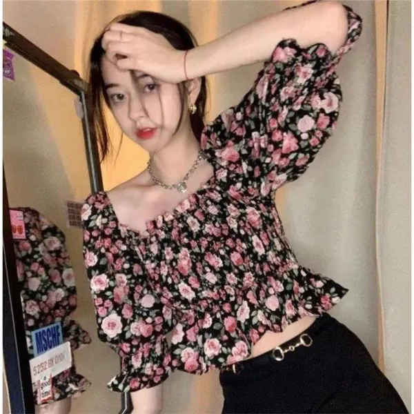 줄무늬반팔셔츠 프렌치 디자인감각 보이핏 볼륨 숏 등트임 스퀘어넥 페플럼 플라워 쉬폰 풀오버 후드 상의 3007437344, 2XL _프리, F69 -사진 등급을 낮추다 보기좋은