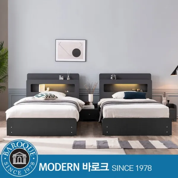 모던바로크 W 클라우드 평상형 LED 수납침대 SS / 프레임만 / 전국착불, 그레이