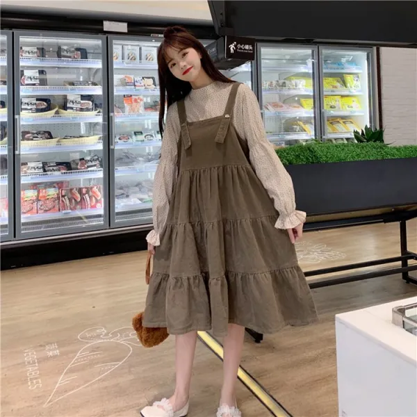 가심비 여성 스트랩 코듀로이 니트 모직 미디 원피스 Ga008n110305