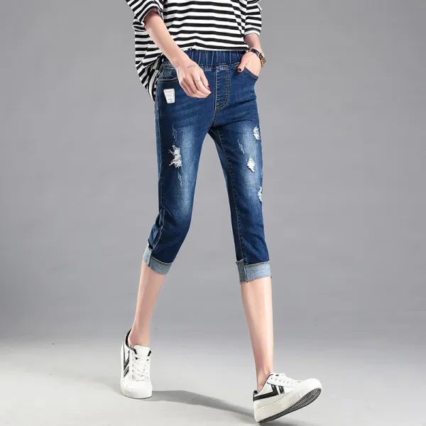 머머다 여자 루즈핏 얇은 7부 데님 찢청 배기 팬츠 바지05 Lku05 594406550717