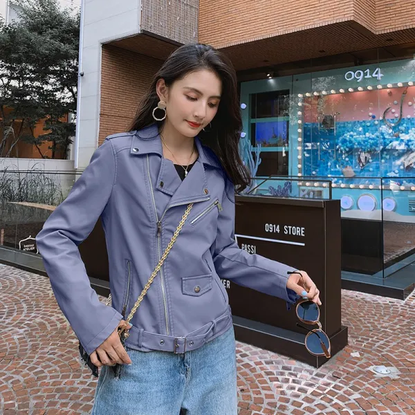 데일리룩 패션 시크한 시티캐주얼 가죽자켓 숏 데일리