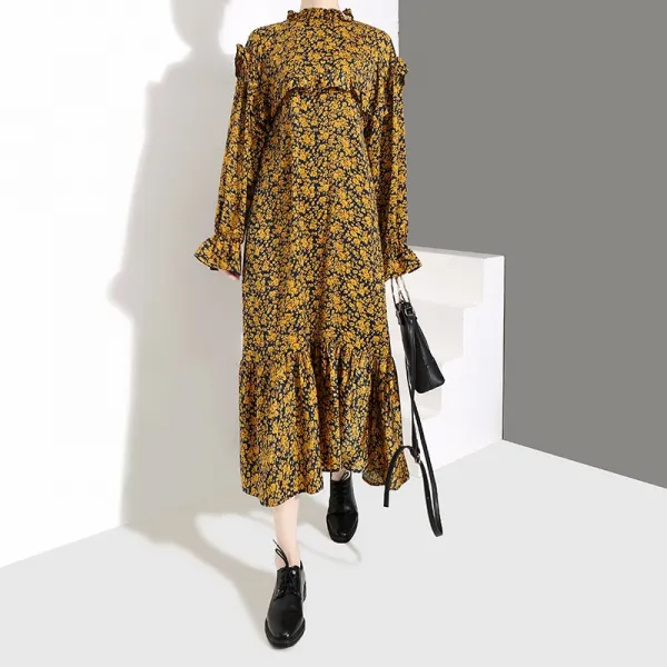 패션이루 러플 쉬폰 플라워 미시 원피스 롱 봄 가을 여성 박시