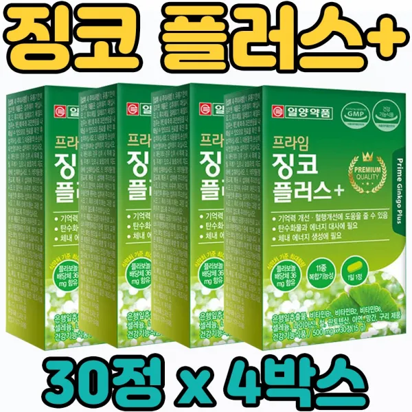 일양약품 징코 은행 잎 추출물 비타민 B1 B2 B6 셀레늄 나이아신 철 판토텐산 아연 망간 구리 플라보놀 배당체 종합 멀티 복합 기능성 정 영양제 보충제 보조제 온 우리 가족 전연령 남녀노소 중년 장년 노년 층 부모님 성장기 어린이 청소년 현대인 직장인 4박스 30정