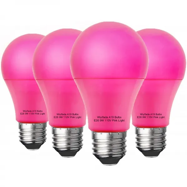 4 팩 Wiyifada A19 LED 핑크 전구, E26 110V 9W 핑크 LED 조명 최대 100W 교체, 베란다용 컬러 전구, 홈, 1, 단일옵션