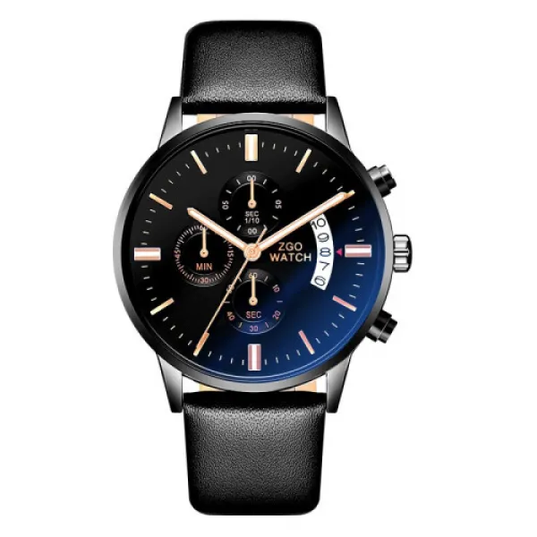 Zgo 남자 시계 남자 3안식 방수석표 학생 야광수 표 비기계 시계 검은 얼굴엔 (6)