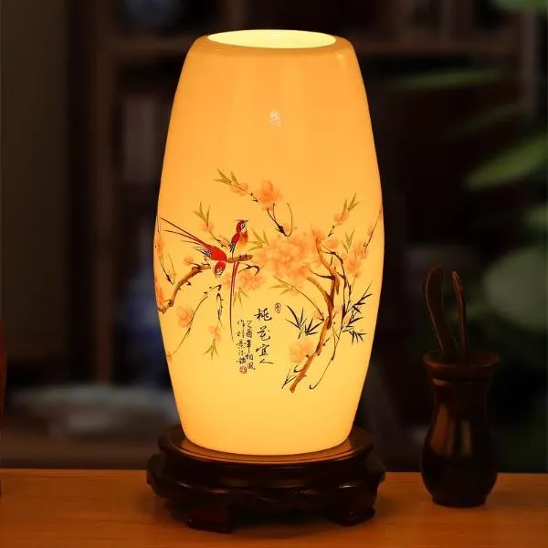 경덕진 도자기 신 중국식 클래식 침실 협탁조명 차이나 거실 서재 장식 등 LED, 페인팅 봄 강물이 따뜻하다 둥근 밑창 버튼스위치