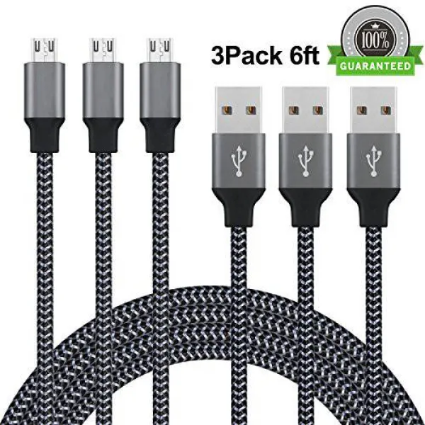 미니 USB 케이블s 3Pack 6ft 고급 Super-Durable 고속 동조& 요금 케이블 f, 상세내용참조